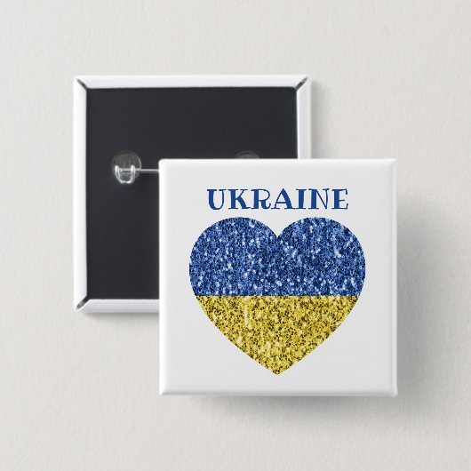 Ukraine Flaggen Glitzer Imitate Glitzern Herzstück Button (Vorne & Hinten)