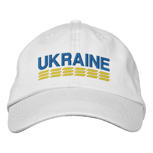 UKRAINE Flaggenfarben Blau und Gelb auf Weiß Bestickte Baseballkappe (Vorderseite)