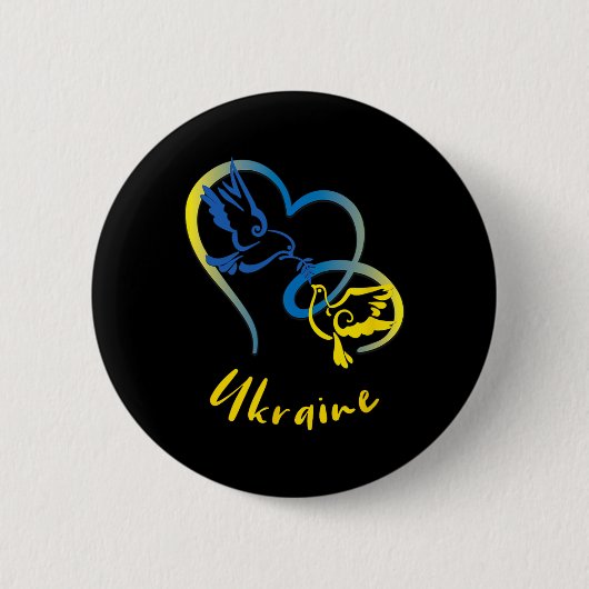Ukraine-Flaggenfarben Friedens-Tauben Und Herzen F Button (Vorderseite)