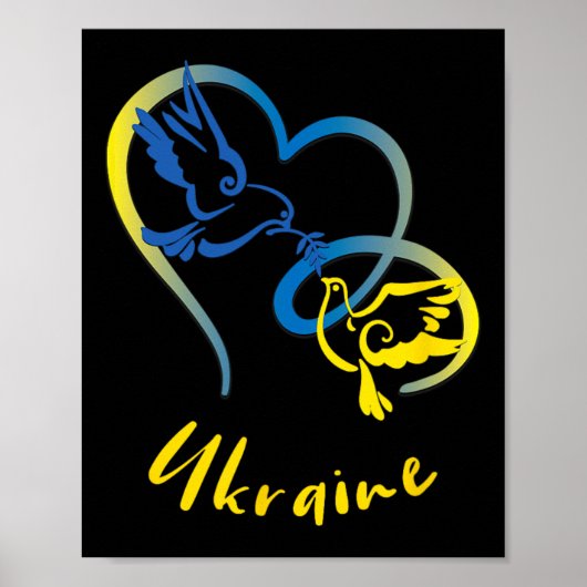 Ukraine-Flaggenfarben Friedens-Tauben Und Herzen F Poster (Vorne)