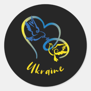 Ukraine-Flaggenfarben Friedens-Tauben Und Herzen F Runder Aufkleber