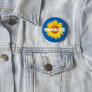 Ukraine Flaggenfarben Gelbe blaue Sonnenblumen Blu Button