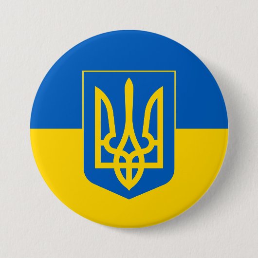 Ukraine Flaggentrident Blau Gelb Ukrainisch Button (Vorderseite)