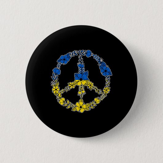 Ukraine-Friedenszeichen Blumen in Blau und Gelb Uk Button (Vorderseite)
