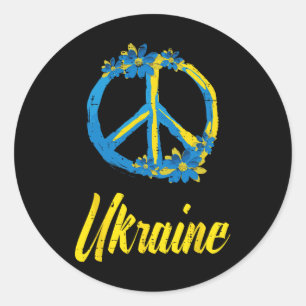 Ukraine Friedenszeichen Blumen Retro Ukrainisch Gr Runder Aufkleber