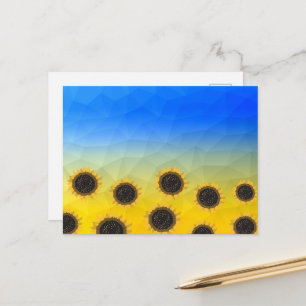 Ukraine gelb blaue Geometrie-Gittermuster Blumen Postkarte