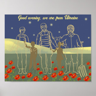 Ukraine Gute Abende Menschen gelb und blau Poster