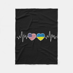 Ukraine Herzschlag Amerika Flagge Herz Fleecedecke