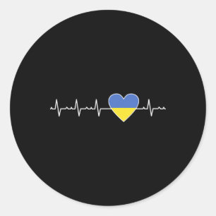 Ukraine Herzschlag-Flagge Unterstützung Ukrainisch Runder Aufkleber