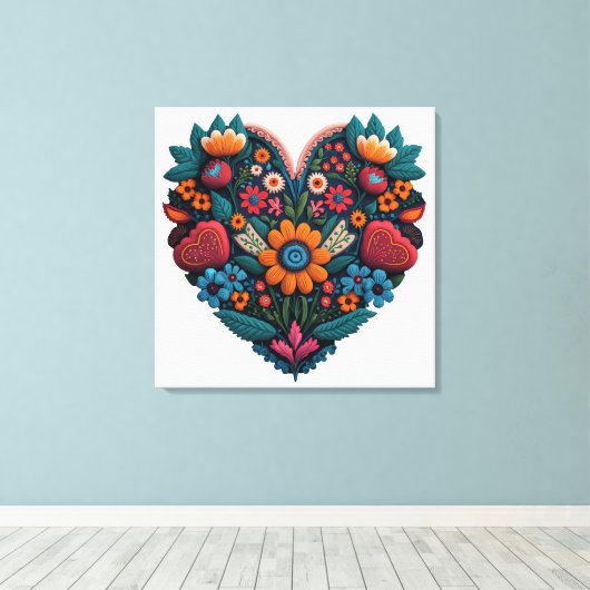 Ukraine - inspiriertes Herz der Blume Leinwanddruck (Insitu (Holzboden))