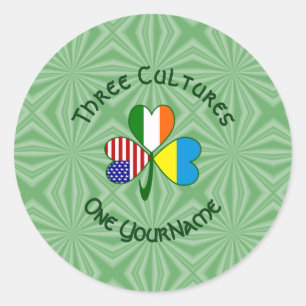 Ukraine Irland USA Kleeblatt Flagge Personalisiert Runder Aufkleber
