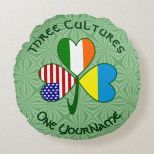 Ukraine Irland USA Kleeblatt-Flagge Personalisiert Rundes Kissen