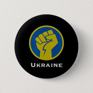 Ukraine kämpfende Faust in Blau und Gelb Flaggenfa Button