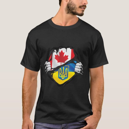 Ukraine Kanadische Handgepanzerte Roots-Flagge T-Shirt (Vorderseite)