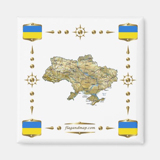 Ukraine Karte + Flaggen Magnet (Vorne)