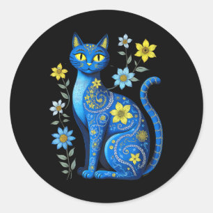 Ukraine-Katze Blumen Vintage Ukrainische Flagge Wy Runder Aufkleber
