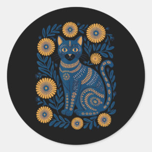 Ukraine-Katze Blumen Vintage Ukrainische Flagge Wy Runder Aufkleber