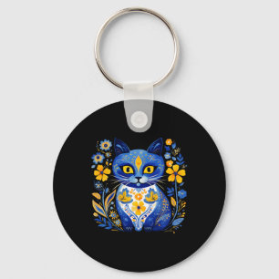 Ukraine-Katze Blumen Vintage Ukrainische Flagge Wy Schlüsselanhänger