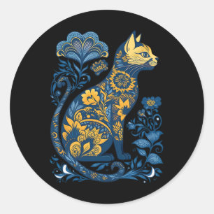 Ukraine-Katze Blumenvintage Ukrainische Flagge und Runder Aufkleber