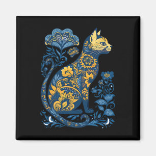 Ukraine-Katze Floral Vintage Ukrainische Flagge un Magnet