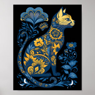 Ukraine Katze Floral Vintage Ukrainische Flagge un Poster