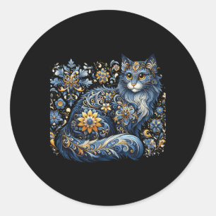 Ukraine Katze Floral Vintage Ukrainische Flagge Vy Runder Aufkleber