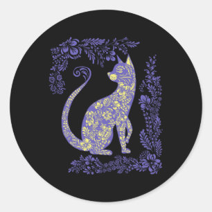 Ukraine Katze Niedlich Floral Vintage Ukrainisch V Runder Aufkleber