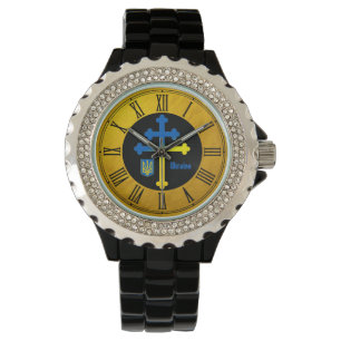 Ukraine Kreuzsymbol und Lorraine-Kreuzbeobachtung Armbanduhr
