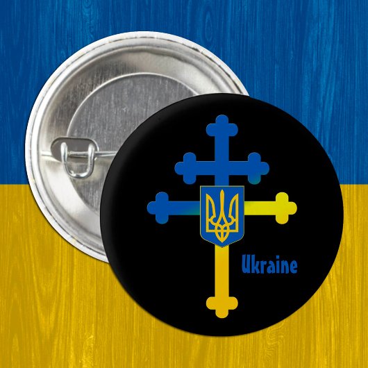 Ukraine Kreuzzeichen und Lorraine-Kreuz Button