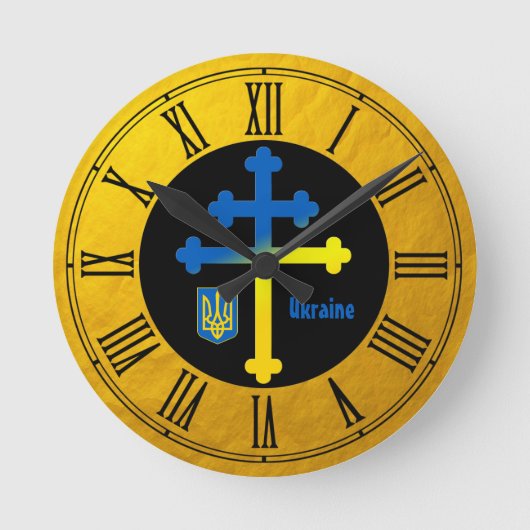 Ukraine Kreuzzeichen und Lorraine-Kreuz Runde Wanduhr (Vorderseite)