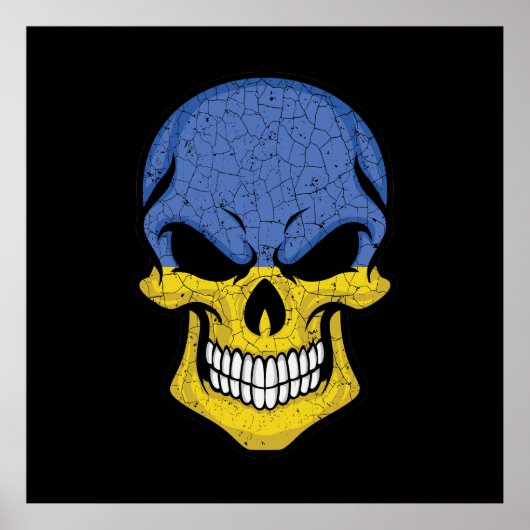 Ukraine lächelt Schädelflagge Poster (Vorne)