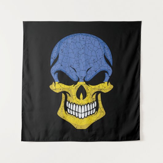 Ukraine lächelt Schädelflagge Wandteppich (Vorderseite)