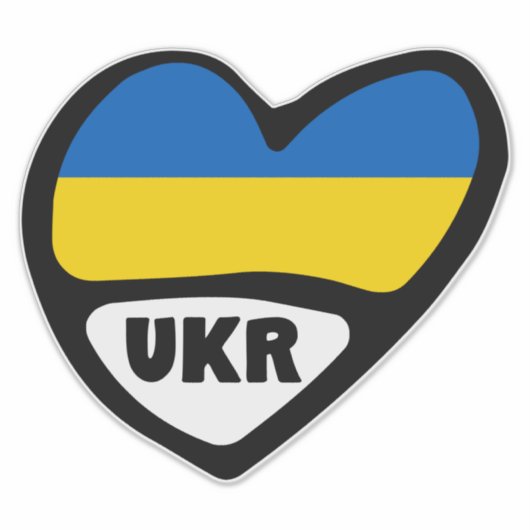 Ukraine Ländercode Flaggenherz, UKR Aufkleber (Vorderseite)