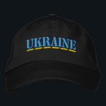 UKRAINE Light Blue Yellow Stencil Style Schriftart Bestickte Baseballkappe<br><div class="desc">UKRAINE Colors Light Blue and Yellow Stencil Style Stickereier Schriftart auf Black Cotton Hat,  um Ihre Unterstützung für die Ukraine zeigen!</div>