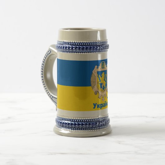 Ukraine & Lwiwer Gebiet - Wappen, ukrainische Flag Bierglas (Vorderseite Links)