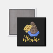 Ukraine Mädchen mit Sonnenblumen Blaue Gelbe Farbe Magnet (Vorderseite/Rückseite)