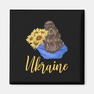 Ukraine Mädchen mit Sonnenblumen Blaue Gelbe Farbe Magnet
