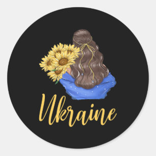 Ukraine Mädchen mit Sonnenblumen Blaue Gelbe Farbe Runder Aufkleber