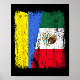 Ukraine Mexiko Halbe Flagge Ukrainisches Mexikanis Poster