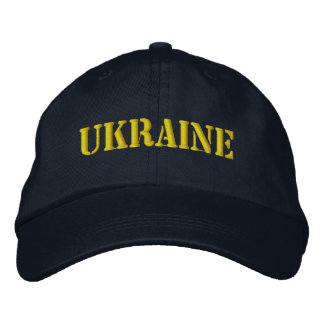 UKRAINE Navy Blue mit Yellow Stencil Style Schrift Bestickte Baseballkappe