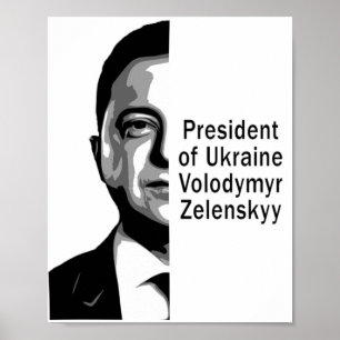 Ukraine Präsident Zelenskyy Half Portrait B&W Art Poster