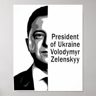 Ukraine Präsident Zelenskyy Half Portrait B&W Art Poster