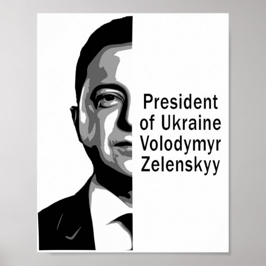 Ukraine Präsident Zelenskyy Half Portrait B&W Art Poster (Vorne)