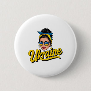 Ukraine Retro-Stil Frau Grafik Kultureller Stolz A Button