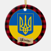 Ukraine, Roter Büffel kariert und ukrainische Flag Keramik Ornament (Vorne)