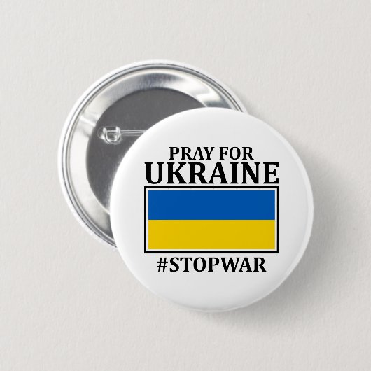 Ukraine Russian War Pray for Ukraine Flag Button (Vorne & Hinten)