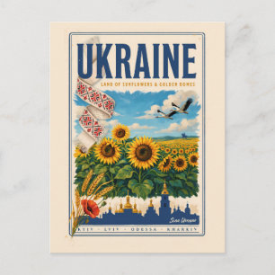 Ukraine Sonnenblume Goldene Kuppel Illustration Re Postkarte