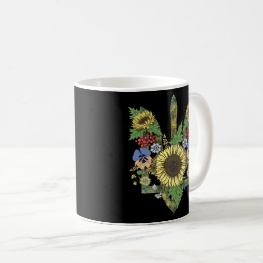 Ukraine Sonnenblume ukrainisches Symbol Trysub F Kaffeetasse (VorderseiteRechts)