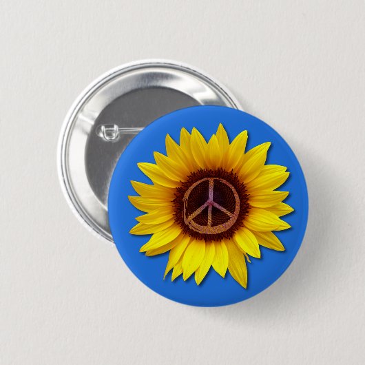 Ukraine Sonnenblumen Friedenszeichen Zeichen gegen Button (Vorne & Hinten)