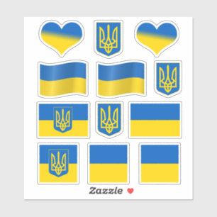 Ukraine Sticker, ukrainische Flagge, Tryzub / Herz Aufkleber